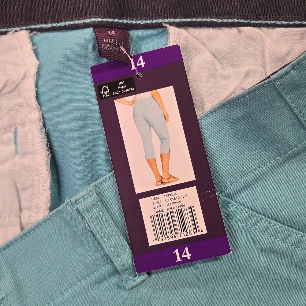 Gloria Vanderbilt Women's 14 Rhea Capri Stretch Comfort Pants Seaspray Blue - Picture 3 of 5